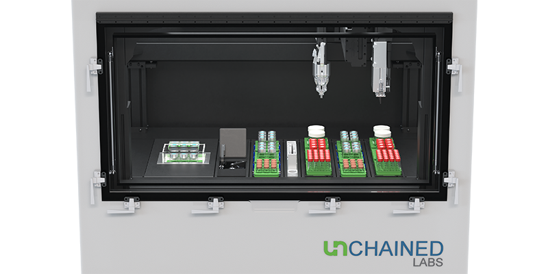 Modular internal deck of the Stuntman lab automation platform configured for biologics and gene therapy