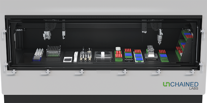 Modular internal deck of the Stuntman lab automation platform configured for materials and energy.